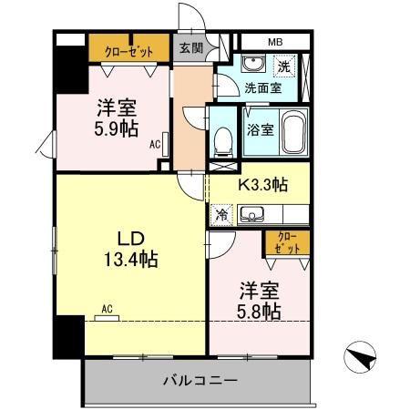 ロイヤルKJ(2LDK/10階)の間取り写真