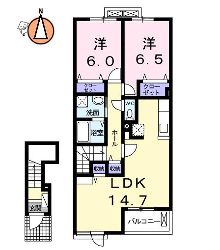 ロータス南島田E(2LDK/2階)の間取り写真