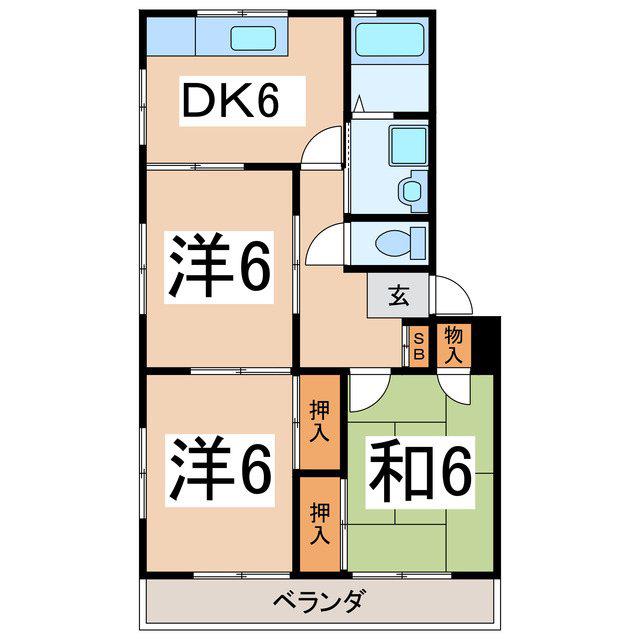 レヂデンスサガラA(3DK/4階)の間取り写真