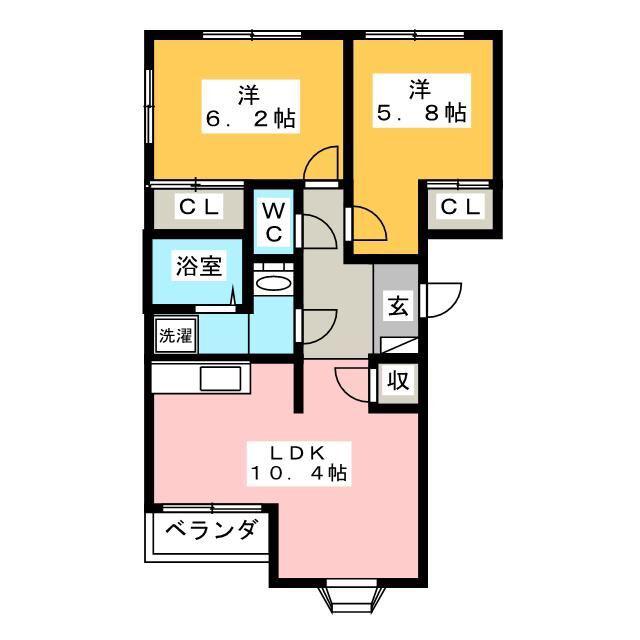 シャルマン湘南 B(2LDK/2階)の間取り写真