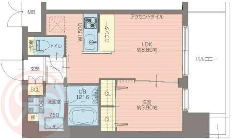 プレジオ弁天町ASIAN(1LDK/3階)の間取り写真