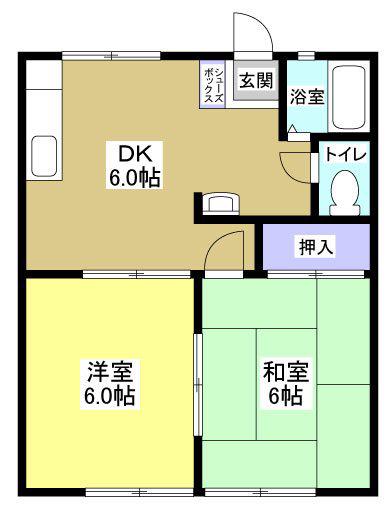 コモドヒルズB(2DK/1階)の間取り写真