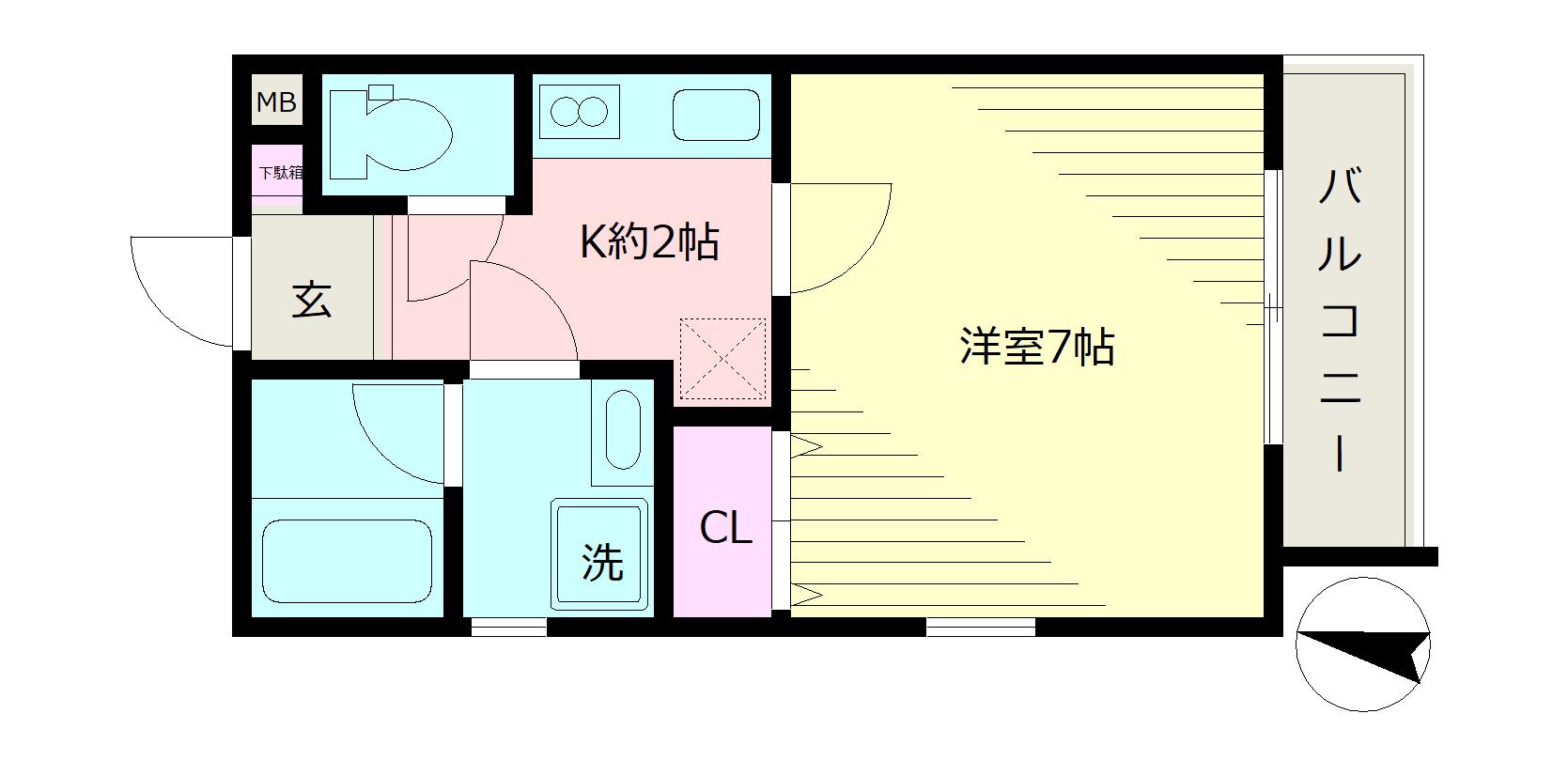 M・T上大岡(1K/2階)の間取り写真