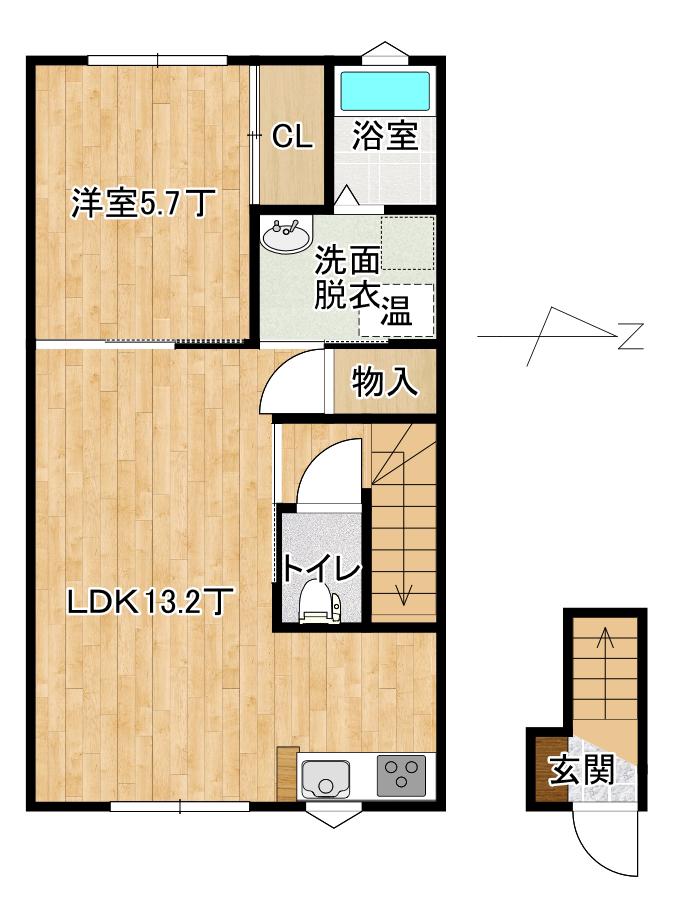 メゾンサンセット(1LDK/2階)の間取り写真