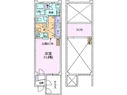 ヴィンテージ上野丘(1K/1階)の間取り写真