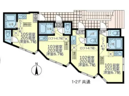ユナイト新町カミーユ(ワンルーム/2階)の間取り写真