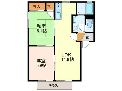 グランデ21(2LDK/1階)の間取り写真