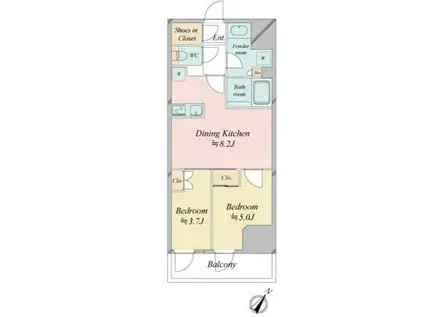 レジディア中目黒III(2DK/12階)の間取り写真