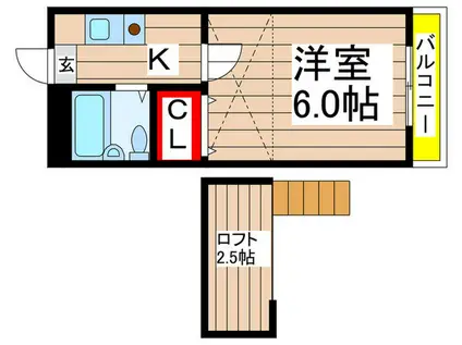 ドエル高津(1K/2階)の間取り写真