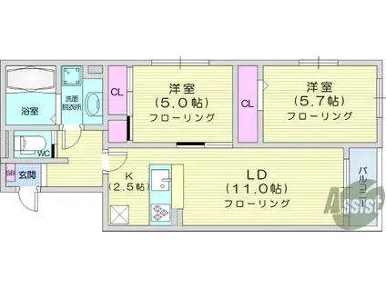 DーROOM小田原8丁目Ⅱ(2LDK/3階)の間取り写真