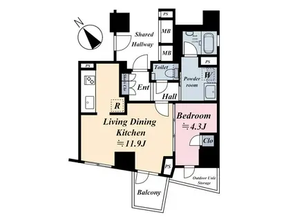 リビオレゾン東銀座(1LDK/7階)の間取り写真