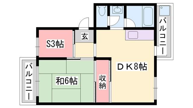銀の馬車道壱番館(1SDK/2階)の間取り写真