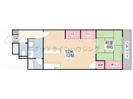 アーバンハイツ佐保(1LDK/3階)の間取り写真