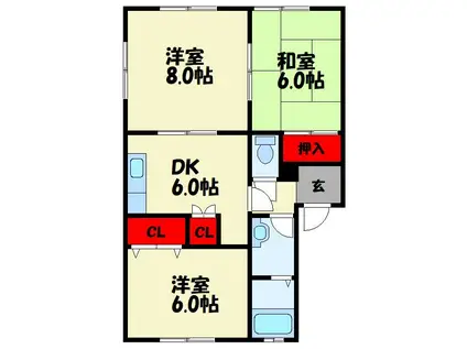 EBISUハイツB(3DK/1階)の間取り写真