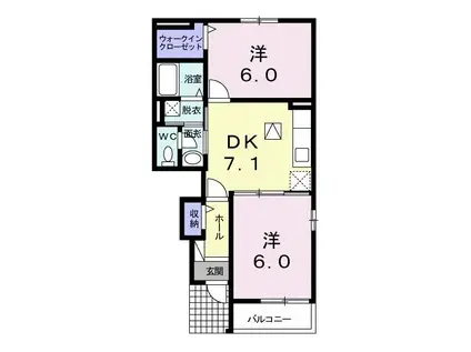 ソレイユ I(2DK/1階)の間取り写真