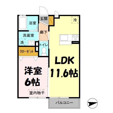 グリーンガーデン(1LDK/2階)の間取り写真