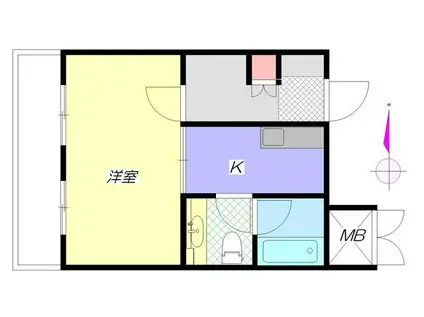 ラ・ベラ・ヴィータ(1K/2階)の間取り写真