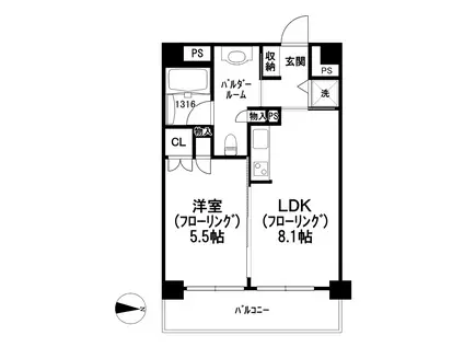 日神デュオステージ浦和高砂(1LDK/2階)の間取り写真