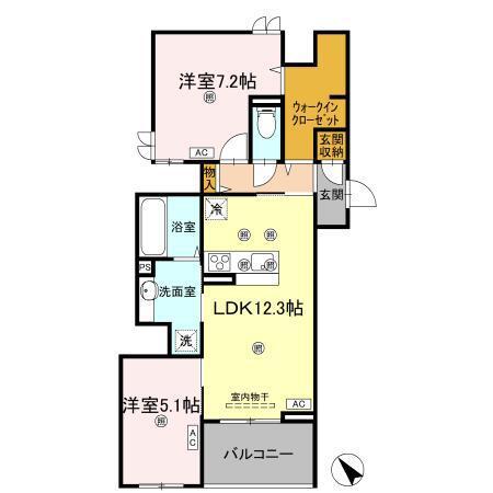 ビルゴ中吉野(2LDK/3階)の間取り写真