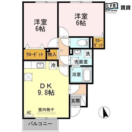 ファミリエB棟(2DK/1階)の間取り写真