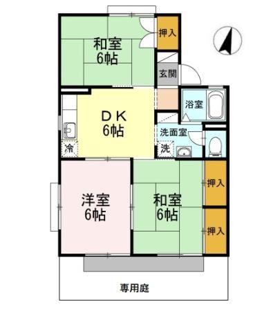 セジュール セゾン A棟(3DK/1階)の間取り写真