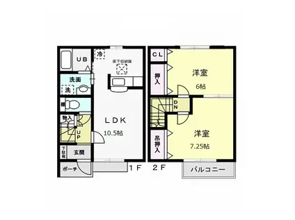 Kハピネス(2LDK/1階)の間取り写真