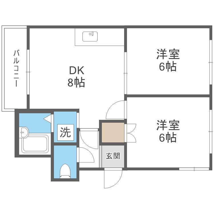 グランドヒルズ北19条(2LDK/4階)の間取り写真
