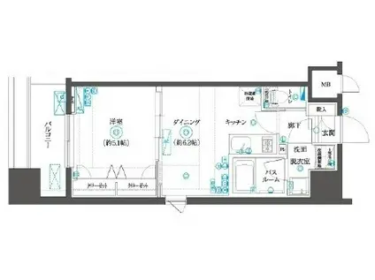 ズーム横浜スクエア(1DK/11階)の間取り写真