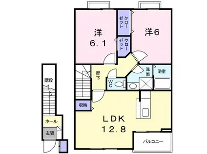 エスポワールII(2LDK/2階)の間取り写真
