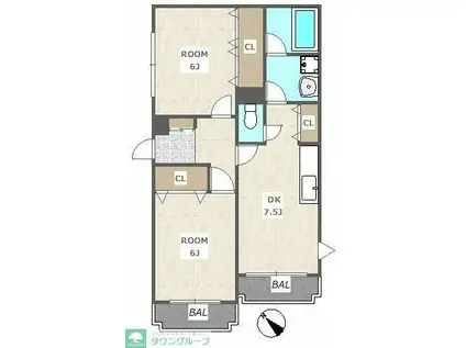 シャルム成城南(2DK/3階)の間取り写真