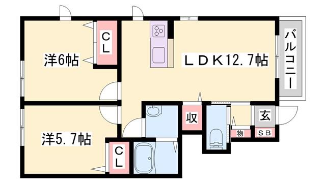 カーサレジオKAZU棟(2LDK/1階)の間取り写真