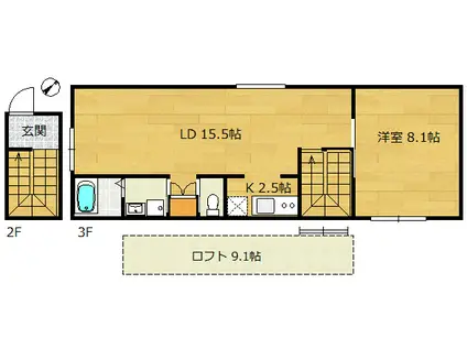 YS CALORE(1LDK/2階)の間取り写真