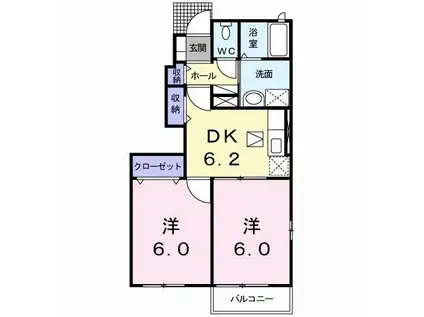 F・グローリアII(2DK/1階)の間取り写真