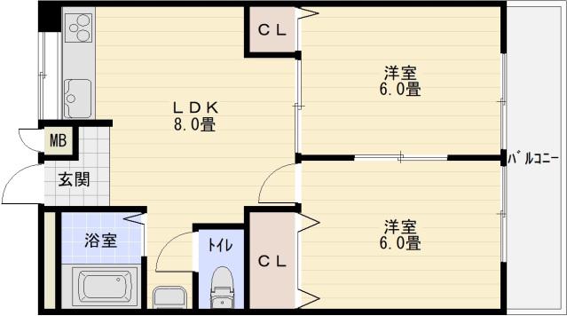 メゾン平野(2LDK/2階)の間取り写真