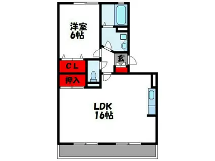 ボヌール新宮 B棟(1LDK/1階)の間取り写真