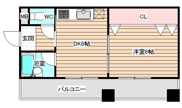 エルムハイツ(1DK/4階)の間取り写真