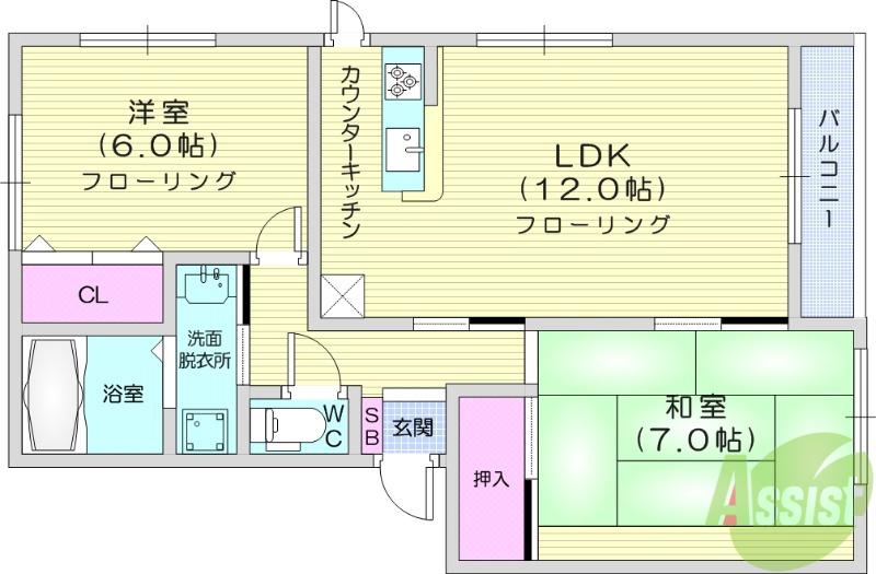 ハイツ木洩れ日(2LDK/2階)の間取り写真