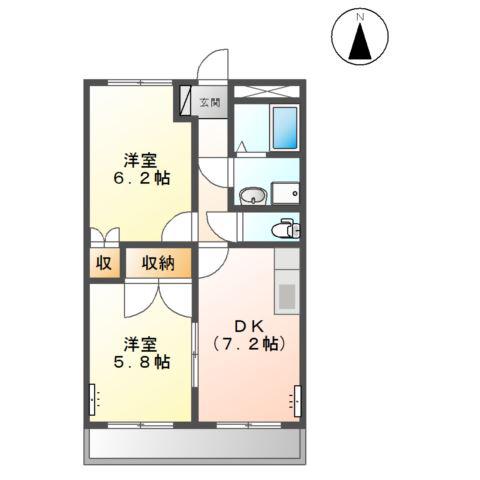 ラフィネ上恵土(2DK/1階)の間取り写真