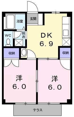 カーサ石立(2DK/1階)の間取り写真