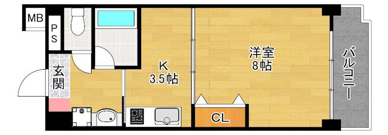 カリーノカサメント東中振(1K/2階)の間取り写真