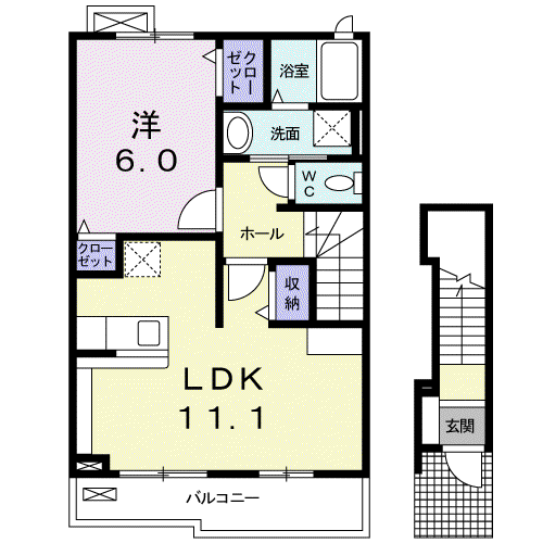 リヴェールV(1LDK/2階)の間取り写真