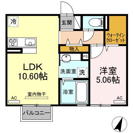 ボヌール吉村(1LDK/2階)の間取り写真