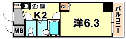 ロイヤルヒル神戸三ノ宮(1K/8階)の間取り写真