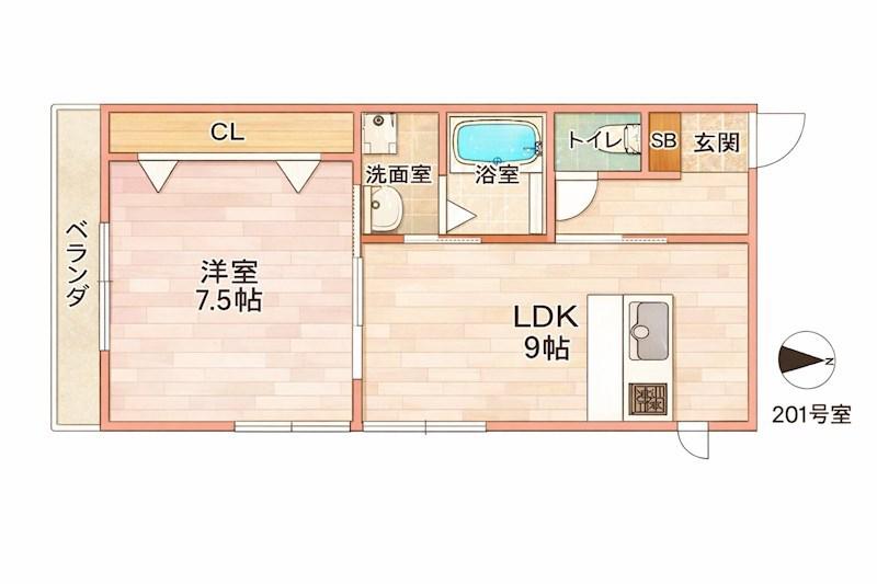 メゾン木の本(1LDK/2階)の間取り写真