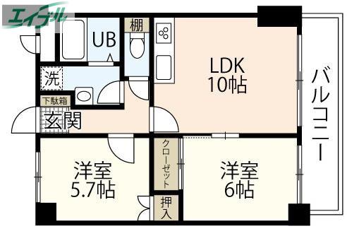 ミラドール奥田西町(2LDK/3階)の間取り写真