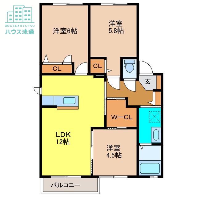 アンビションA(3LDK/1階)の間取り写真