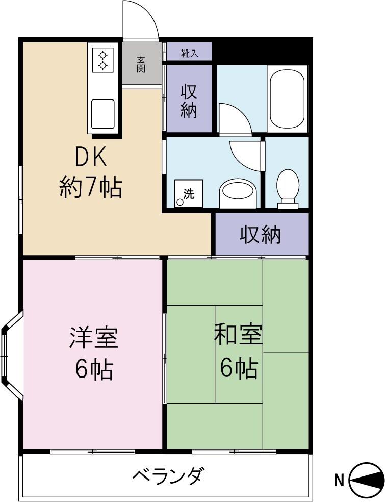 サンライズ春日(2DK/4階)の間取り写真