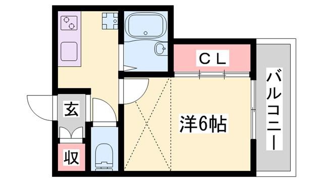 フェリオ野添(1K/2階)の間取り写真