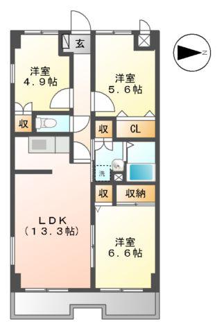 ブランシュラピーヌ(3LDK/6階)の間取り写真