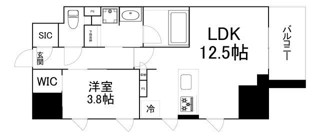 ザ・パークハビオ谷町六丁目クロス(1LDK/4階)の間取り写真